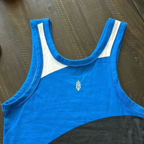 NWOT Free People Basic Tank Varsity Blue Color Black Cotton Green Movement Gym - Picture 8 of 11